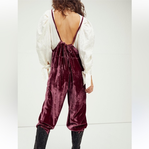 Velvet Burgundy Jumpsuit - Picture 3 of 12